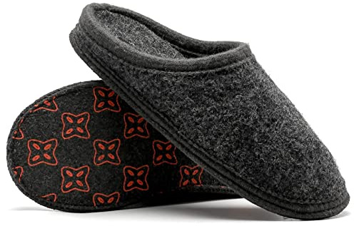 LE KAPMOZ Men's Winter Warm Boiled Wool House Slippers Breathable Winter Warm Slip on Mules Indoor/Outdoor Slipper for Women Dark Gray Felt Sole 40