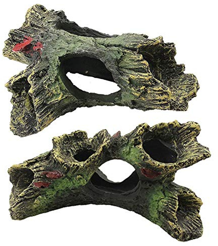 DoubleWood 2 PCS Decaying Trunk Betta Fish Driftwood Resin Crafts Ornament with Holes & Aquarium Caves Fish Tank Wood Decor