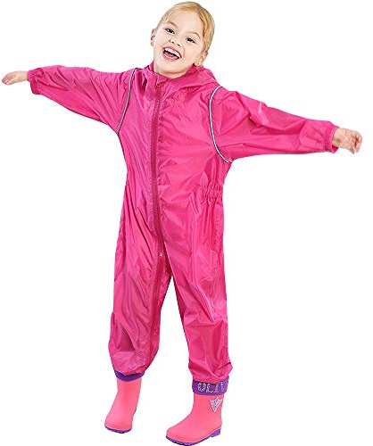 Varsany Personalised Kids Puddle Suit - Snowsuits, All In One Waterproof Kids Rain Suit - Puddlesuit Pink