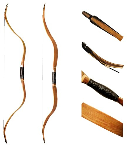 AF Archery Tatar Recurve Bow, Traditional Laminated Horse Bow for Mounted Archery and Precision Shooting, Longbow Left Right Hand(Oak, 35lbs)