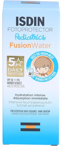 ISDIN Pediatrics Fusion Water SPF50+ 50 ml Lichtschutz für pädiatrische Gesicht Leichte Textur Geeignet für alle Hauttypen
