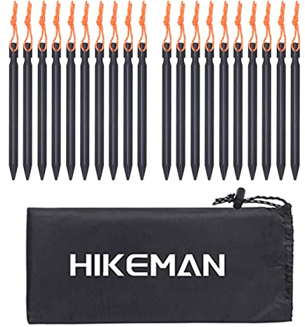 HIKEMAN Zeltheringe aus Aluminiumlegierung mit Kordelzug - 20 Stücke Camping Zelthering Tasche für Outdoor-Camping, Reisen, Wandern, Strand, robust(Schwarz)