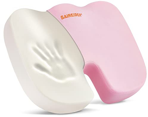 SAIREIDER Office Chair Cushion, Car Seat Cushion, Memory Foam Coccyx Cushion Pads for Tailbone Pain, Sciatica Relief Pillow, Correct Sitting Posture (Pink)
