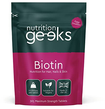 Biotin Hair Growth Supplement - 1 Year Supply High Strength Biotin 10,000mcg Per Tablet, Hair Skin and Nails Vitamins for Women & Men, 365 Vegan Biotin Tablets - Easy to Swallow UK Made Hair Vitamins