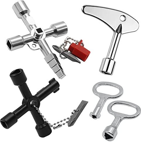Llave Cruzada Universal Multifuncional 5 Piezas Llave Triangular Válvula Llave Utilidad Multifuncional 4-Puntas Agujero Cuadrado Grifo Llave para Radiadores Ascensor Contadores Agua Gas
