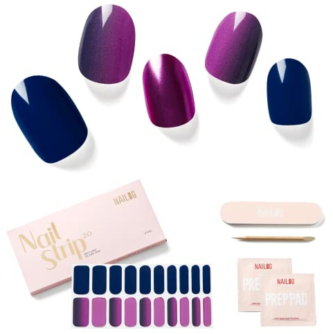 Nailog, Strisce di unghie adesive in gel semi-catalizzato, extra lunghe, resistenti, 20 pezzi, con finitura lucida in morbido gel, Opium