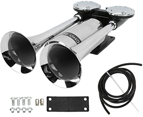 Fockety Lufthupe für LKW, 12V/24V 300dB Dual Trompete Super Loud Train Hupe Kit, Chrom-Zink-Autohupe für Alle 12V/24V Fahrzeuge, LKW, Autos, Boote, SUVs, Lastwagen, Züge, Motorräder