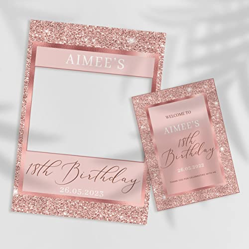 Rose Gold Birthday Selfie Frame and Matching Party Sign