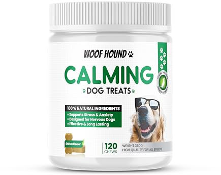 Calming Dog Treats, 120 Count, 100% Natural Supplement, Reduce Stress, Fear, Separation Anxiety, Barking, Hyperactivity, Reactivity, Aggression, Travel Issues, Dog Calming Products,