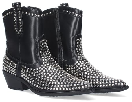 shoes&blues.es 77114-Botin de Mujer con Tacon, de Punta Fina, Adornado con Tachuelas Metalicas Otono Invierno 2023. Talla 38 Negro
