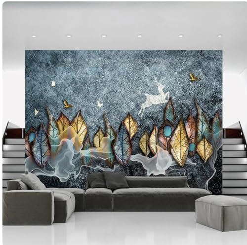 Carta da parati 3D Carta da parati in pietra arenaria screziata Foglie in rilievo Foto murale Carta da parati Decorazione della casa nella sala Pittura murale, 3D, 250x175 cm