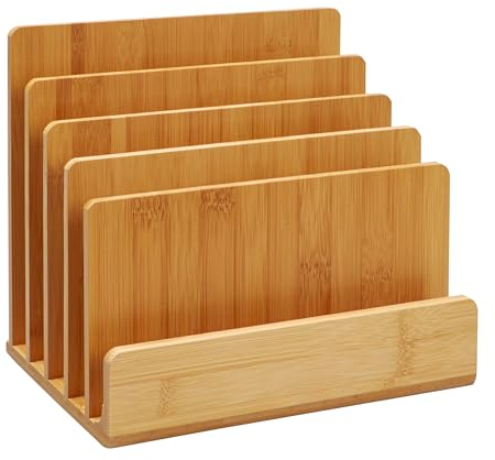 SPRINTIS Briefständer Holz, braun, praktischer Dokumentenhalter für Schreibtisch mit 5 Fächer, Bambus Briefhalter fürs Büro oder Zuhause
