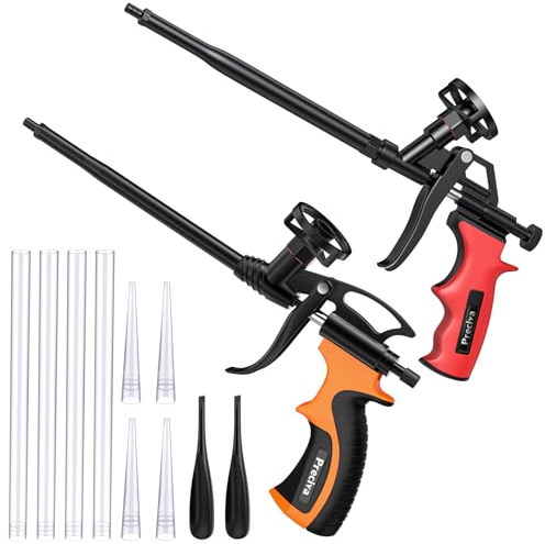 Preciva Foam Gun, 2pcs Red and Orange Expanding Foaming Guns, Professional Heavy Duty PU Foaming Tool Foam Filler Tools, Insulation Spray Applicator Polyurethane CaulkingGun for Filling, Sealing