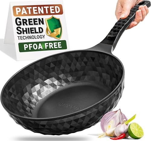KOREA KING Diamond X Premium Extreme Non Stick 11 Frying Wok Pan Hybrid with Spatula, Oil-Free, PFOA-Free Cooking with Titanium-Coated 8-Layered Korean Engineered Deep Flat Bottom Stir Fry Skillet