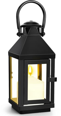 Laterne Schwarz Metall Kerzenlaterne 22cm Metall Laternen für draußen, Garten Outdoor Windlichter Wetterfest Kerzenlaterne Retro Halloween Weihnachten Friedhof Kerzenständer Kerzendeko (Schwarz XS)