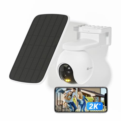 EZVIZ HB8 Kit 2K+ Caméra Surveillance WiFi Extérieure sans Fil, Solaire, Stockage Intégré 32GB eMMC, Suivi Intelligent, Détection Humaine, Vision Nocturne Couleur, Audio Bidirectionnel, Sirène