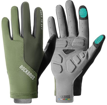ROCKBROS Road to Sky Fahrrad Handschuhe Touchscreen Vollfinger Fahrradhandschuhe Atmungsaktiv Herren Damen MTB Rennrad Bicycle Cycling Grün L