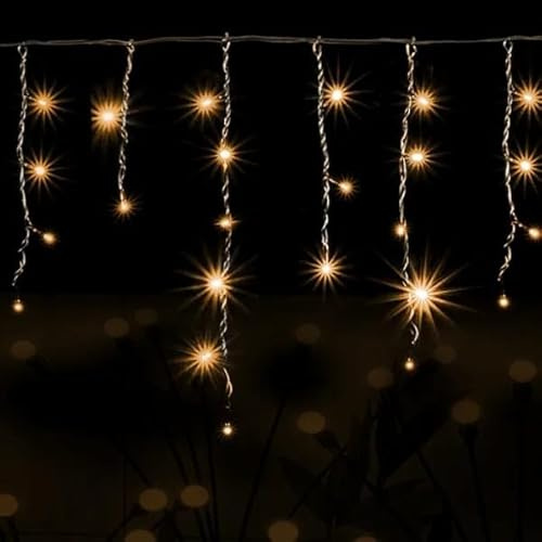 Blendend Guirnalda de luces solares planas tipo carámbano, blanco cálido, 3m + 5m, 0,6m de altura, ideal para decorar exteriores y crear ambiente.