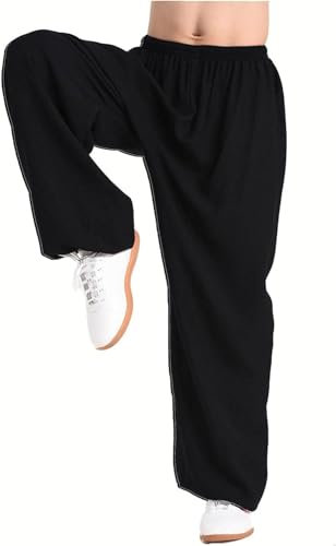 Wttagkl® Tai Chi Hose für Herren und Damen, Kampfsporthose, Kung-Fu-Hose, Yoga-Laterne, Jogginghose,Schwarz-S