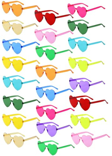 BIRDDIE Lot de 12/24/36 Lunettes de Soleil Cœur Coloré Lunette de Soleil Plastique Hippie Rétro Transparentes Multicolores Lunettes sans Monture pour Carnaval Fête Anniversaire