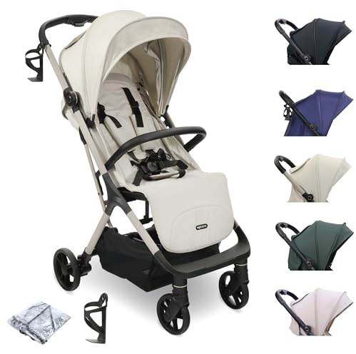 My Babiie MBX7 Autofold Stroller – from Birth to 4 Years (22kg), Foldable & Compact, Lightweight, Travel Buggy for Toddlers, Pushchair Includes Rain Cover - Ivory