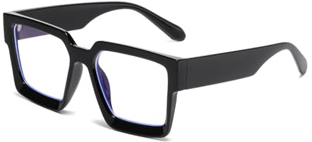 LJCZKA Oversized Square Blue Light Blocking Glassses for Women Men Retro Thick Rectangle Frame Computer Gaming Glasses Anti Eye-Fatigue Anti Eyestrain (BlackClear)