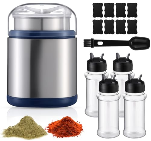 Wovnet 7 Pcs Electric Herb Grinder Kit, 200w Spice Grinder with 4 Pcs 3oz Spice Shakers, Cleaning Brush Label Sheet for Flower Buds Dry Spices Herbs Salts