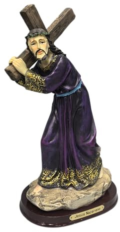 Figura Jesús Cristo del Gran Poder con la Cruz Estatua de Jesús Hecha con Resina Pintada a Mano 26 cm Religiosa para Regalar Decoración Religiosa y del Hogar Iglesia Devoción Católica Semana Santa