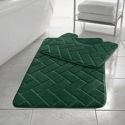 EXQUIZIT HOME® Luxury Memory Foam Bath Mat Set 2 Piece – Non Slip Block Bathroom Rug & Pedestal Mat, Quick Dry Ultra Absorbent Soft Cushioned Mats 100% Polyester (Green)