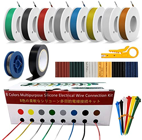18awg alambres eléctrico 8 color Kit cable de conexión de cobre recubierto de estaño, adecuado para productos electrónicos DIY trabajo alambre sólido y lámparas, electrodomésticos, etc. (8x20 pies)