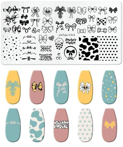 RUNRAYAY Estampador de uñas con diseño de lazo, placa de estampado de uñas, plantillas de acero inoxidable para decoración de uñas con lazo