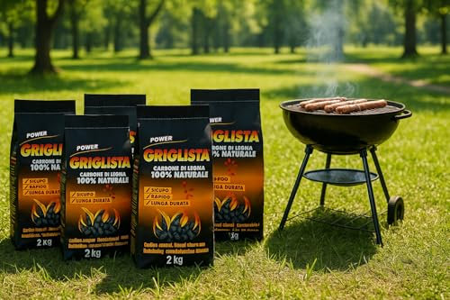 Carbone di Legna 100% Naturale per Barbecue – Sacchi da 2kg – Combustibile Ecologico, Sicuro e a Lunga Durata – Opzione da 1 o 5 Pezzi (5 Sacchi da 2 kg (totale 10 kg))