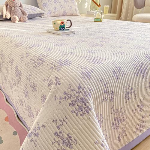 Highdi Colcha Acolchada, Colcha Cama Multiusos Leicht Patchwork, Manta Sofa Suave con Diseño de Hojas y Flores, Manta Cama Reversible (Morado 2,200x230cm)