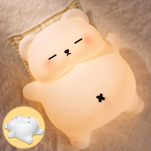 PAYFULLY Luz Nocturna Infantil Osito Ronroneador - Barriga Móvil & Sonidos Relajantes (3 Niveles), Luz Regulable (3 Intensidades), Temporizador 30 Min - Ideal para Habitación de Bebés y Niños