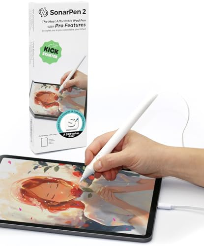 SonarPen 2 - Penna stilo sensibile alla pressione per iPad con ripresa del palmo, pulsante di scelta rapida e rilevamento inclinazione, compatibile con tutti gli iPad/Pro/Air/mini rilasciati dopo il