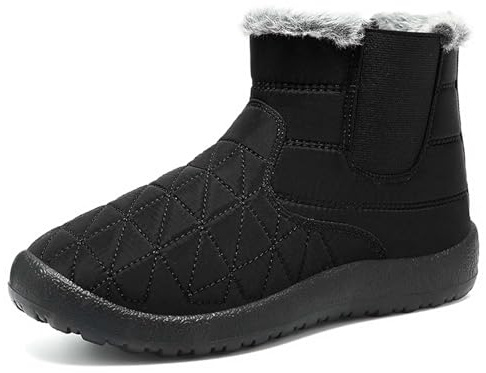Botines para mujer, botas de nieve para mujer, cálidas, sin cordones, de caña media, con forro, informales, cómodas, para caminar al aire libre, Negro , 36 EU