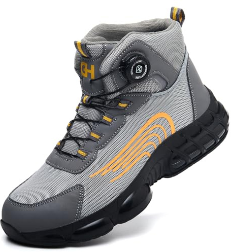 SDEQA Chaussures de Sécurité Hommes Femme Bottines de Securite Légère Confortable Protection Acier Coussin Bottines de Travail Embout Acier Lacet à Bouton Pivotant,C,44 EU