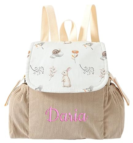 Générique Sac à dos pour enfants, sac à dos personnalisé en velours côtelé pour tout-petits, sac de maternelle brodé, sac léger réglable pour école et voyages (Kaki)