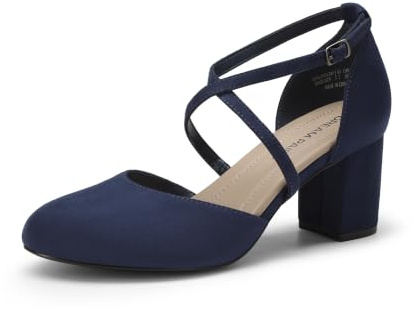 DREAM PAIRS dampumps eleganta bekväma skor | Höga klackar med justerbart spänne blockklack party brudskor