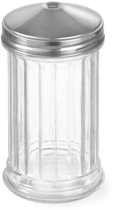HENDI Zuckerstreuer, Glasspender mit Deckel, Dosierer, Zuckerdose, konzentriertes Loch, Edelstahl 18/0