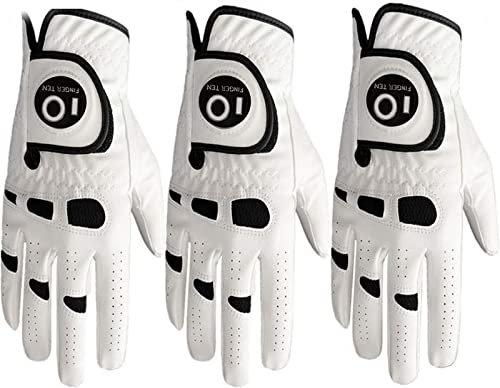 Golfhandschuh Herren Linke Hand Rechte Mit Ball Marker 3 Stück (Not Paar) Allwetter Leder Griff Golf Handschuh Links Rechts Weicher Komfort Passform (XL Rechten Hand 3 Stück)