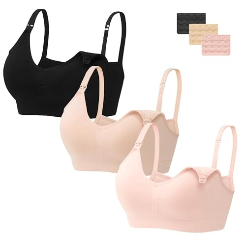 HBselect 3Pack Sujetador Lactancia Mujer Sujetadores Lactancia Sin Aros | Sujetador de Lactancia Maternidad sin Costuras con Extensiones,Brasier de Maternidad sin Aros para Extracción & Lactancia