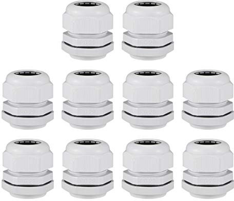 sourcing map PG29 Cable Abrazadera 13mm-24mm Cable Agujero Impermeable Nylon Junta Ajustable Contratuerca con Arandela Blanco 10Uds