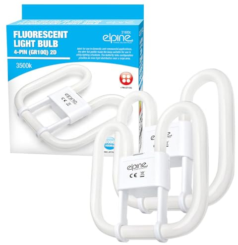Set Of 2 Fluorescent Light Bulb - 4 Pin Energy Saving 38w Slim Lamp Tube 2d | Long Life Lamp Durable | High Efficiency - Compact Pack Of 2 | 4-Pin White (10,000 Hours) GR10Q 3500k 38 Watt Bulbs