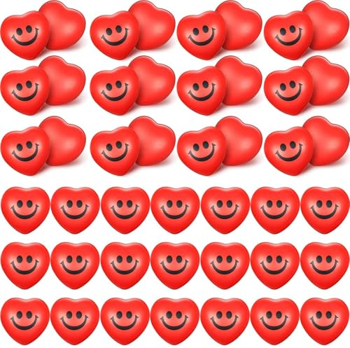 Yaomiao 48 Pcs Heart Smile Face Stress Balls Valentine's Day Red Heart Balls Smile Face Shaped Foam Ball for Valentine Party Gift Bag Fillers School Carnival Reward