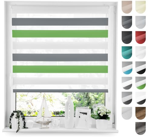 Tom'Shop Tom'Shop® Doppelrollo DuoRollo (Grün & Weiß & Grau 120cm x 150cm) Duo Rollos für Fenster Klemmfix ohne Bohren mit Klämmträger Fensterabdeckung Fensterrollo leichte Montage