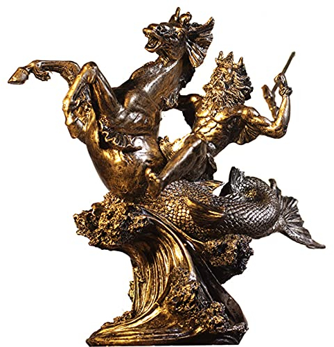 GECOKU Statua Vintage di Poseidone, Decorazione della casa di Dio Greco per la Decorazione della tavola da Collezione, Bronzo in Resina Dio Greco del Mare Nettuno Figura Scultura-B L