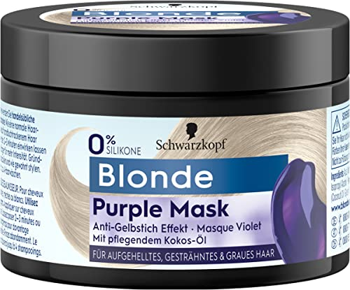 Schwarzkopf Blonde Purple Mask (150 ml), Purple Mask mit Anti-Gelbstich Effekt, neutralisiert Gelbtöne und pflegt aufgehelltes, gesträhntes & graues Haar, vegan & silikonfrei