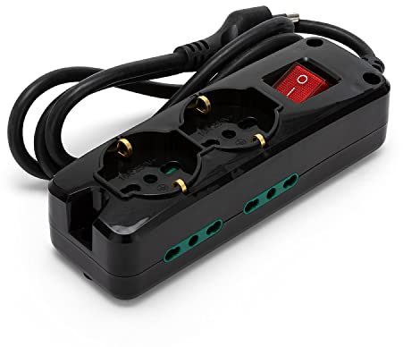 Velamp Multipresa - 2 Prese Polivalenti (Schuko + 10/16A) + 4 Prese Bivalenti (10/16A) - Interruttore Luminoso – Colore Nero