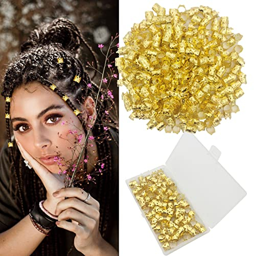 Flosius 100 Stück Große Krone Dreadlock Haarschmuck für Frauen Zöpfe Gold Dreadlock Zubehör Verstellbare Manschetten Haarperlen Eisen Flechten Haarring Dekoration Clips (B)